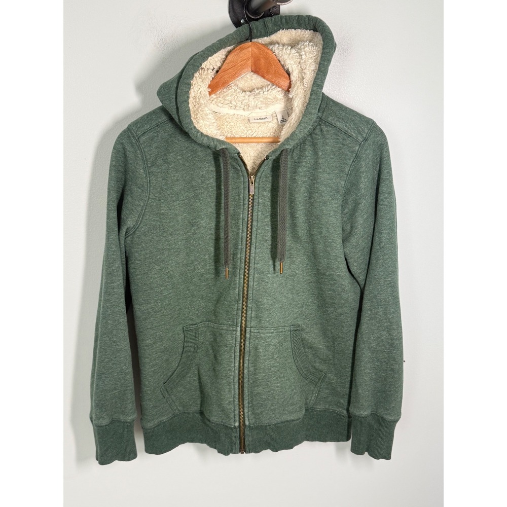 LL Bean Womens Sherpa Lined Full Zip Hoodie Sage Green Sweatshirt Small